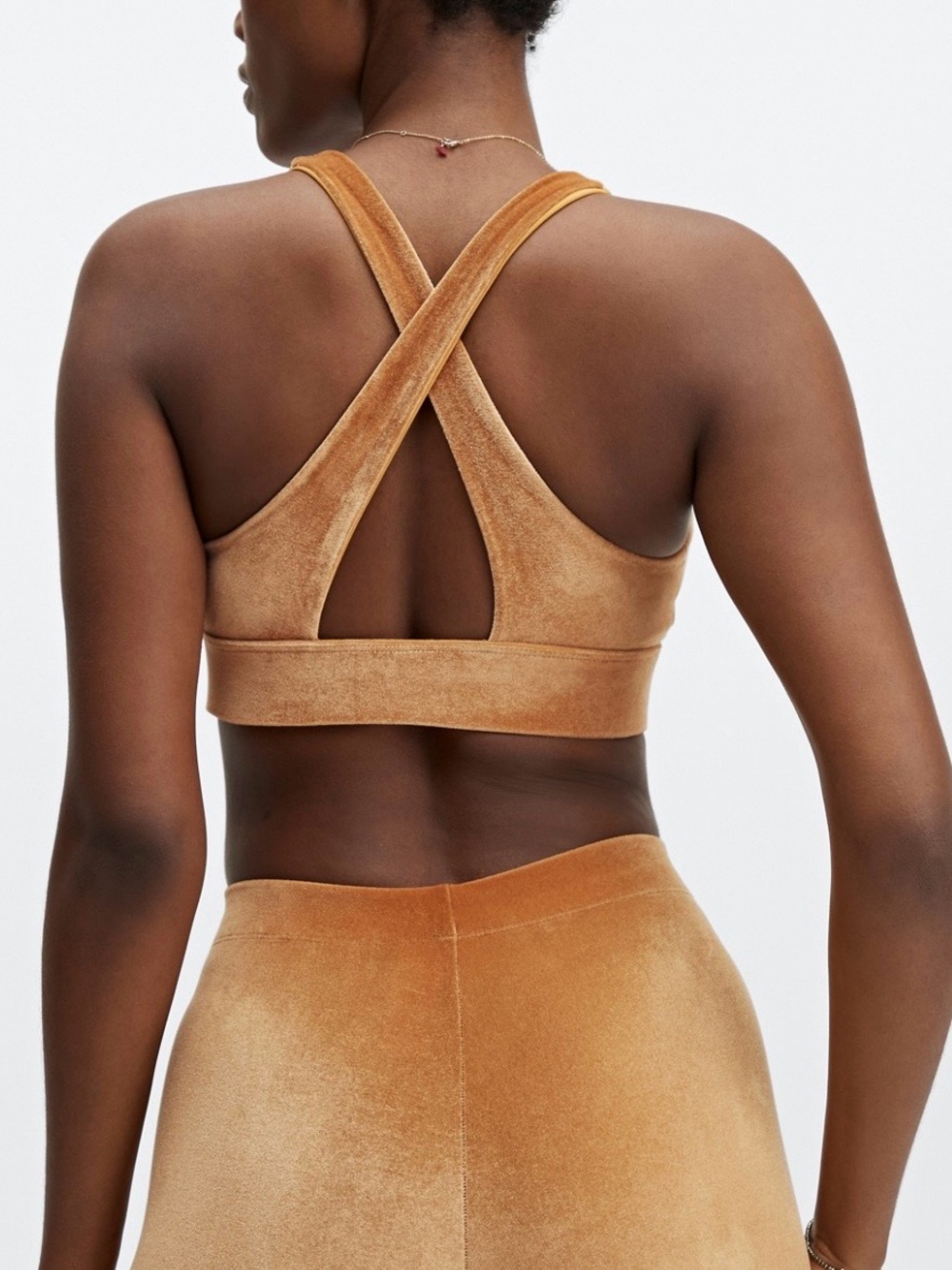 Fabletics Oasis Twist Velour Sports Bra in Light Honey | Size XSmall - Picture 2 of 5